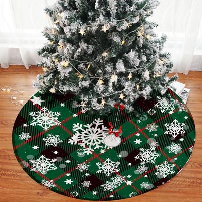 Red Swirl Design Christmas Tree Skirt Polyester Fabric Material Tree Foot Cover Round Shape Flowers Pattern Xmas Tree Mat