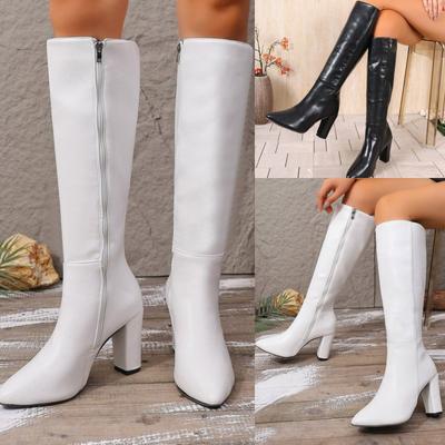 Modatope Knee High Boots Women Chunky Heel Square Toe Heeled Tall Boot for Women Fashion Side Zipper Long Boot