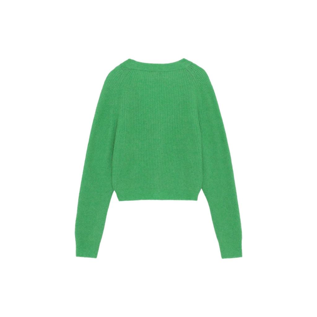 GANNI Single Button Solid Color V Neck Long Sleeve Sweater Women sweater Green K1739-801