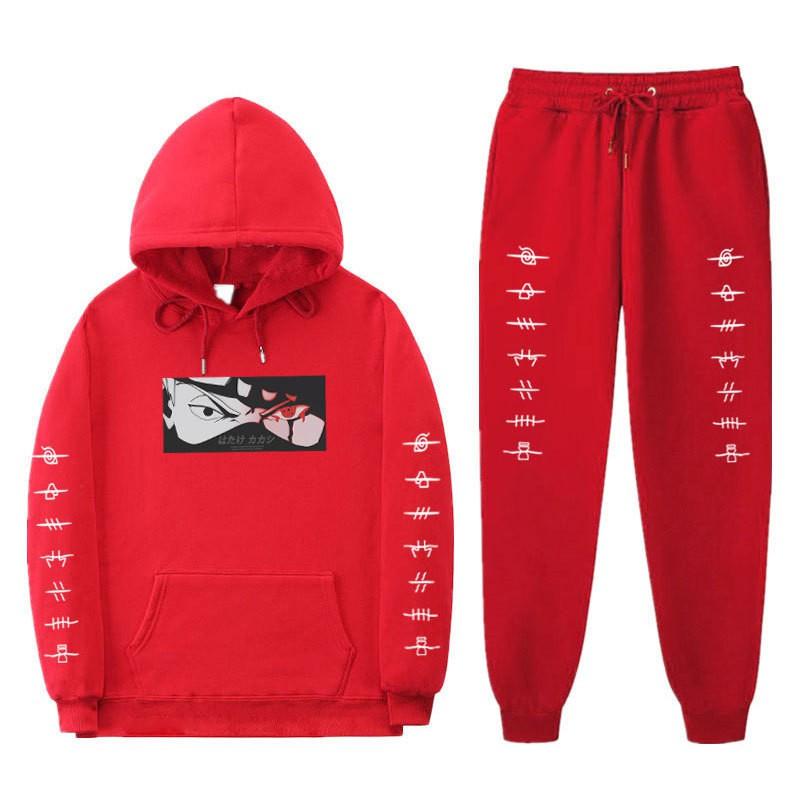 Naruto Kakashi Hooded Fleece Sweatshirt Set Unisex Casual Winter Outfit Long Sleeve Tracksuit