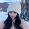 Cartoon Cat Ear Woolen Hat for Women, Autumn and Winter Japanese Style Thickened Warm Knit Hat, Large Head Circumference Cold-Proof Hat