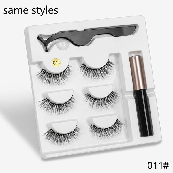 New 3 Pairs Normal Magnetic Eyelashes 5 Magnet 3D Mink Eyelashes Set With Eyeliner Tweezers Natural False LashesMakeup