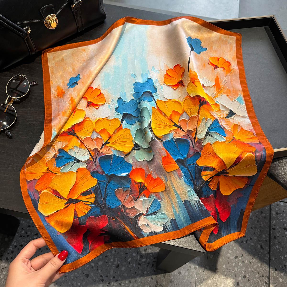 

100% Pure Silk Scarf Women Neck Hair Foulard Square Headband Scarves Bandana halstuch Hijab Print Poncho Scarves Pashmina 53cm Real Silk 53x53cm