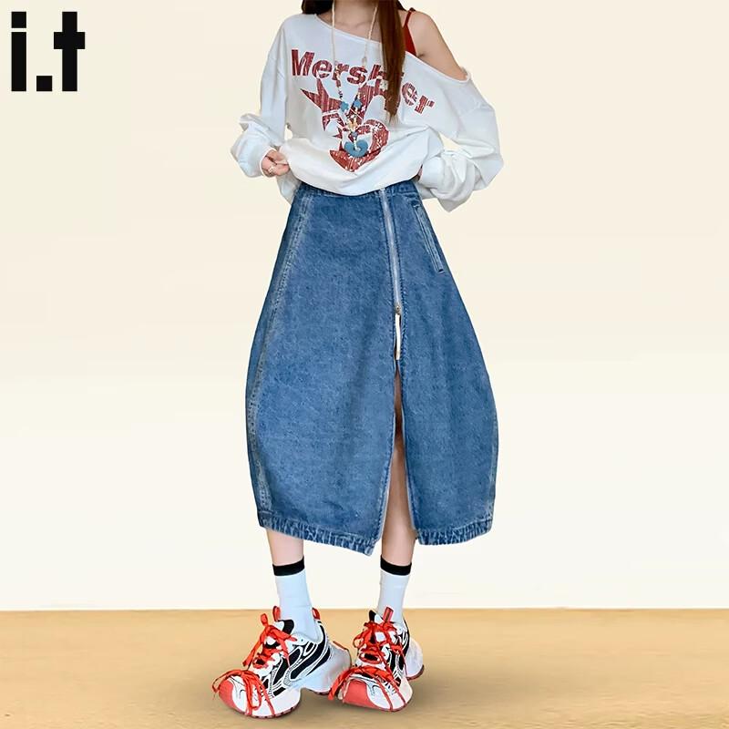 CHOCOOLATEit A-Line Zipper Denim Midi Skirt XS