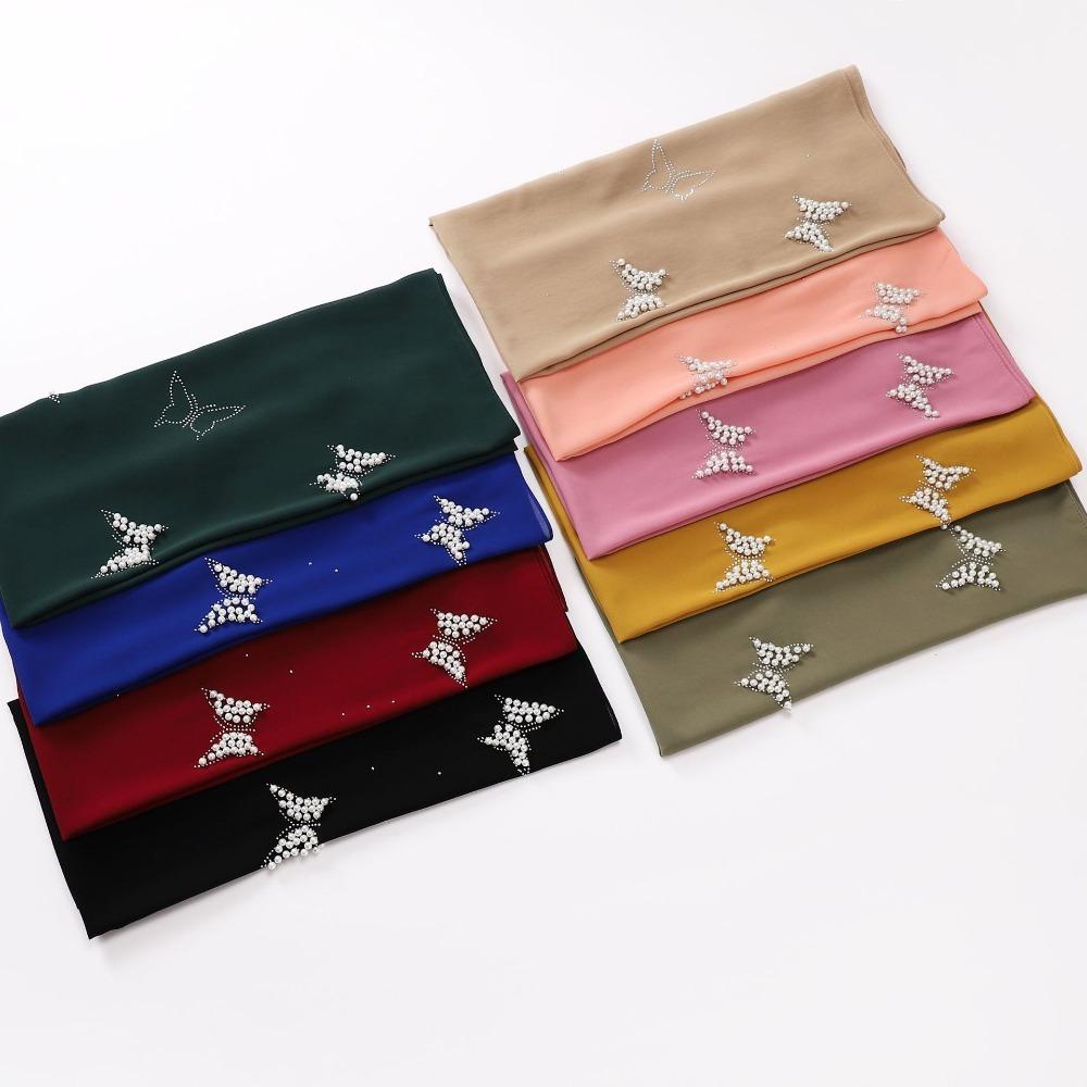 Malaysia Scarf Pearl Silk Headscarf Islamic Clothing Turbans Satin Hijab  For Women