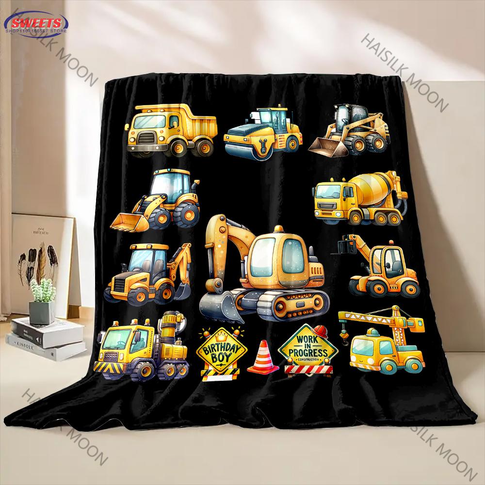 Excavator Themed Print Flannel Blanket Gifts for Son Husband, Warm Blanket for Couch, Sofa, Bed, Fall Decorations for Home,Gift