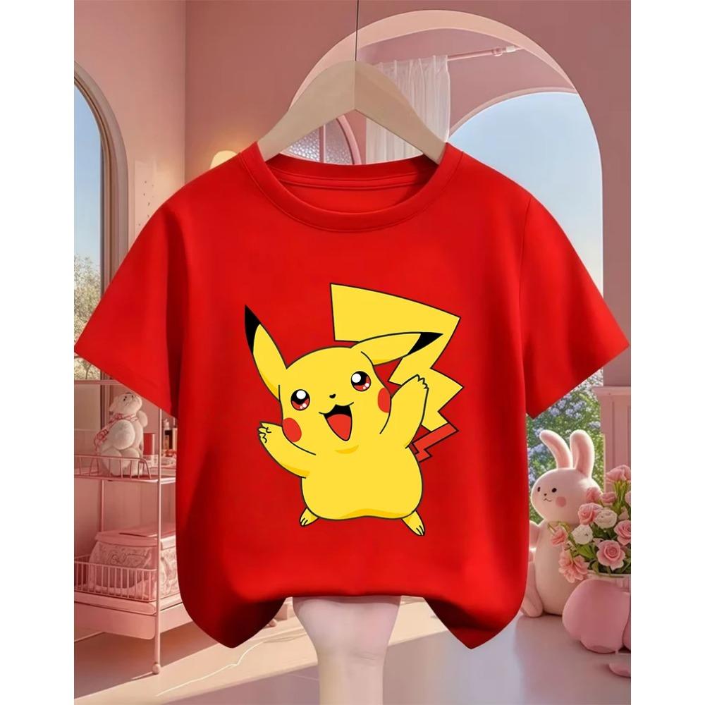 Süßes Pikachu Mode T-Shirt 3-14J Jungen Mädchen Sommer Kawaii Street Heiß Cartoon Lässig Rundhalsausschnitt Kinder