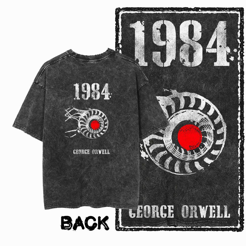 G02 Back Print Cotton Big Size 1984 Graphic Men T-shirt | Acid Washed  Streetwear Cool Vintage O-neck Men's Tee Tshirt