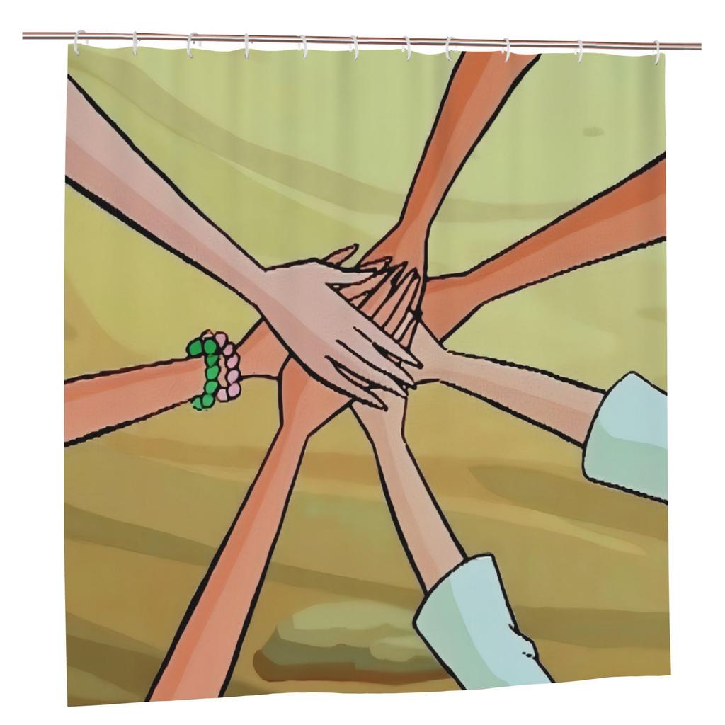 Good Friendship" Hand-in-Hand Shower Curtain – Machine Washable Polyester with Grommets, Heartwarming Bathroom Decor