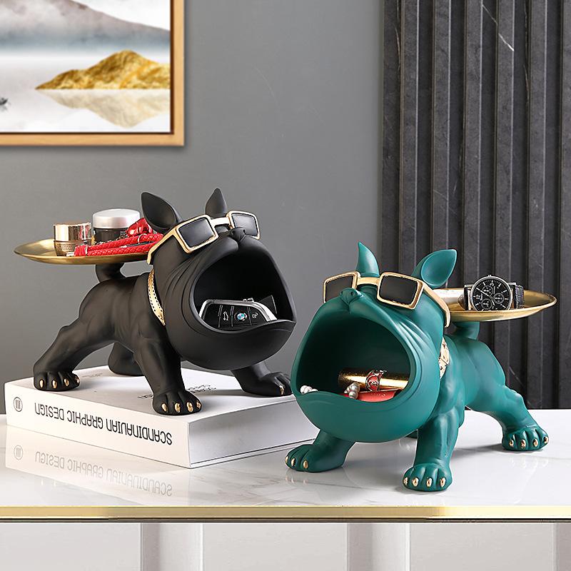 Cool French Bulldog Butler Décor with Tray Big Mouth Dog Statue Home Décor Storage Box Animal Resin Sculputre Figurine Art Gift