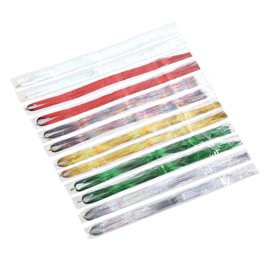 Hair Tinsel Kit 12 Pcs Colorful Glittering Hair Extensions Tinsel Strands with Crochet Hook Pliers