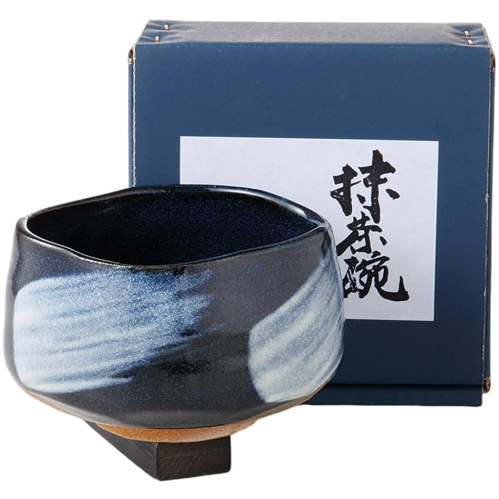 Ale-net Matcha Bowl, Diameter 11.8 X 7.7 Cm, Blue Glaze with White Brush, Ceramic, Mino Ware, Made In Japan