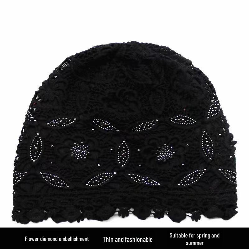 Baotou-Hut mit Blumenmuster und Punkten für Damen im Frühling und Sommer – leicht, doppellagig zum Abdecken grauer Haare