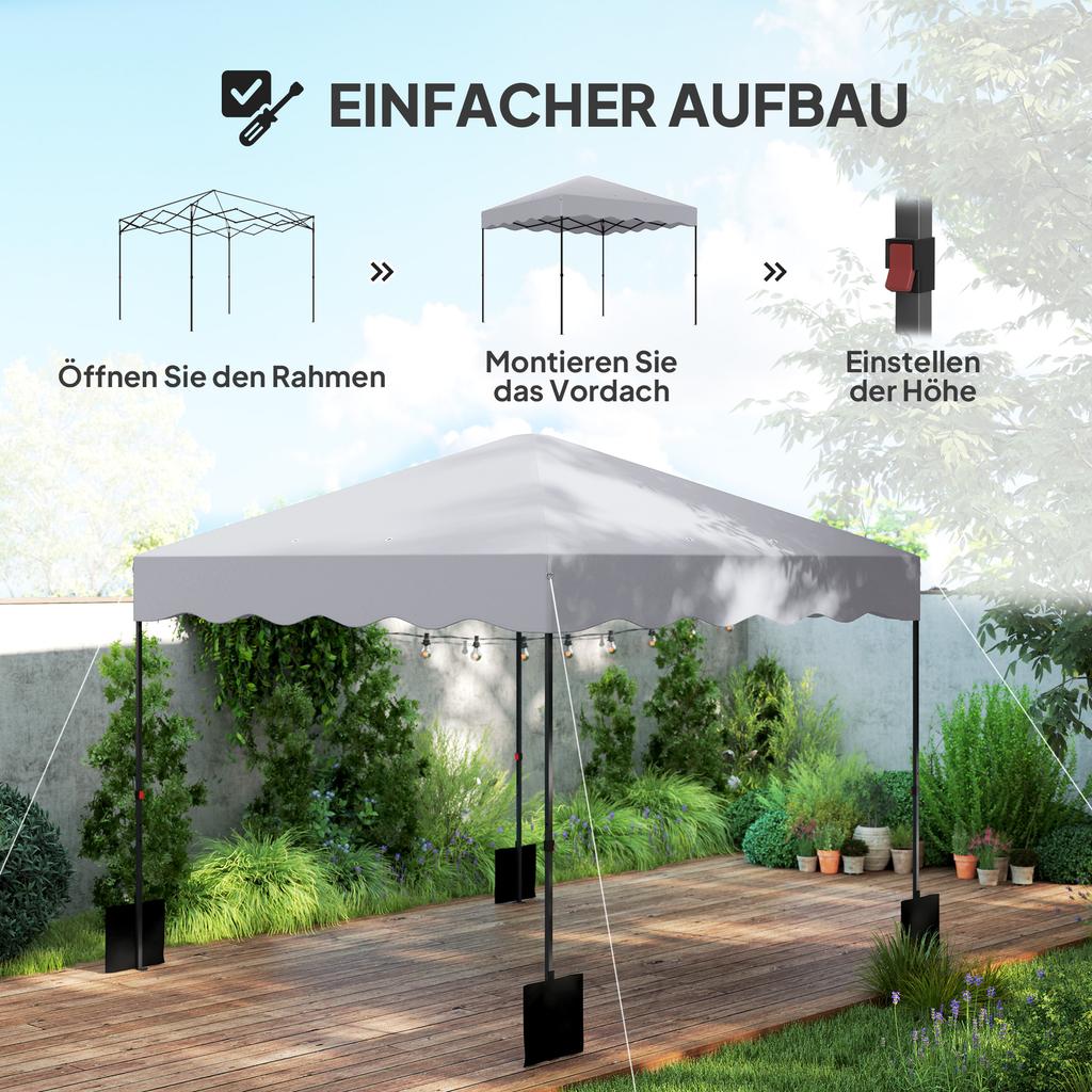 3 x 3 m Pop-Up Gazebo, Height-Adjustable Garden Tent, with Rolling Bag, for Garden, Patio, Metal, Fabric, Light Grey