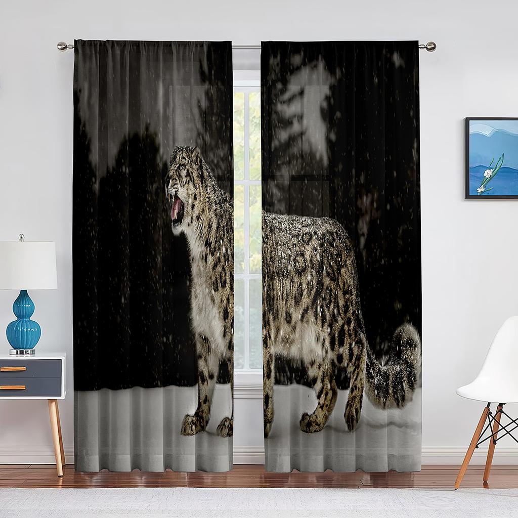 African Animal Safari Leopard Wildlife Cheetah Sheer Voile Curtains for Living Room Bedroom Kitchen Decor Tulle Window Curtain
