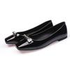 Plus Size 35-44 Women Flats Shoes Metal Decoration Ballet Shoes Office Lady Slip On Patent Leather Loafers Female Boat Shoes