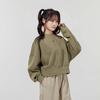 adidas Originals ESSENTIALS Solid Color Crew Neck Fleece Lined Pullover Sweatshirt Women's Olive H06657