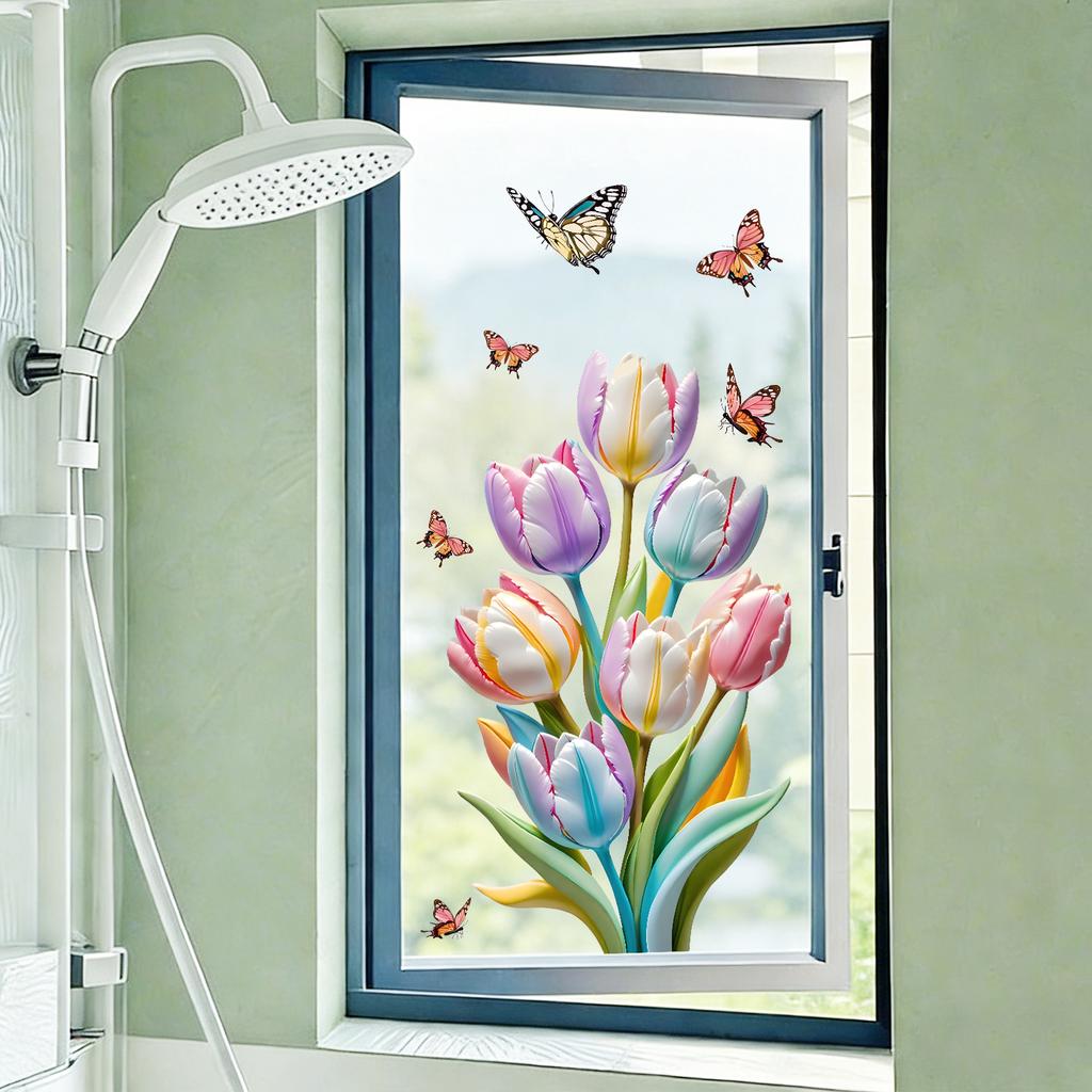 Colorful Tulips Butterflies Wall Sticker Set Modern Minimalist Home Decor for Living Room Study Waterproof Self-Adhesive Removable