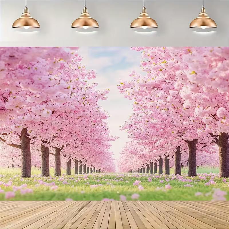 2D Cherry Blossom Tree Tunnel Backdrop Romantic Photo Background