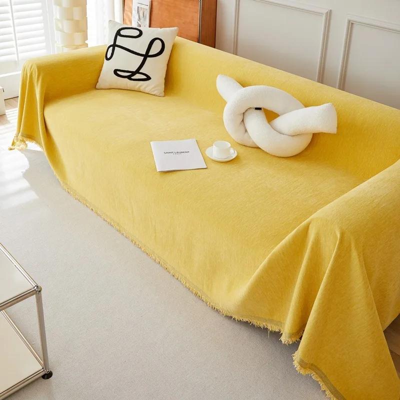 Chenille Sofa Towel with Tassels Double-side Sofa Covers for Living Room Large Blanket Leisure Relax Machine Washable Blanket