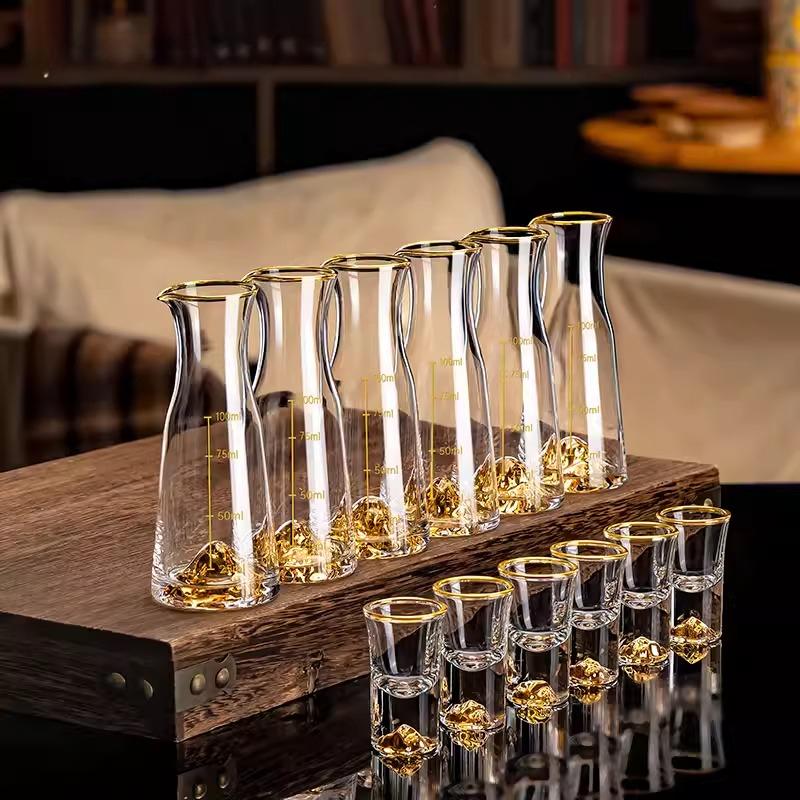 Gold Foil Golden Rockery Wine Glass Set Wine Divider 100ml Wine Jug Set Metal Storage Rack Transparent Gold Mountain
