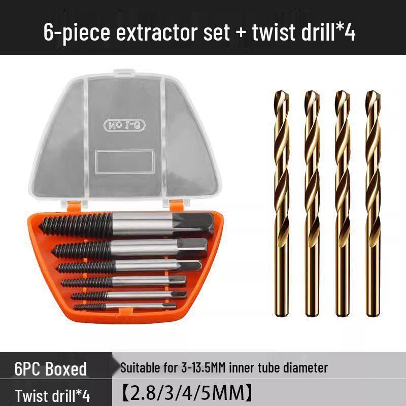 Double-Headed Screw and Broken Pipe Extractor with Four-Point and Six-Point Reverse Threads