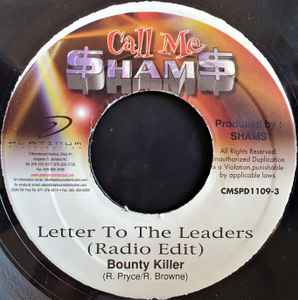 7inch Record BOUNTY KILLER - Letter To The Leaders CMSPD11093 Call Me $ham$ 2000 Jamaica Reggae, Ska & Dub Used