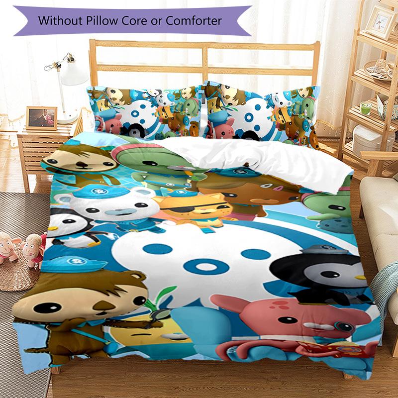 3-teiliges Octonauts Muster Bettwäsche-Set Bettbezug-Set enthält Bettbezug & Kissenbezüge, perfekte Ganzjahres-Schlafzimmerdekoration & Geschenk