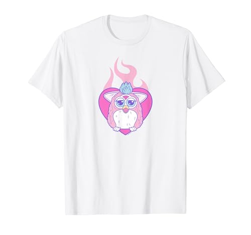 Furby Cute Pink Love Fire Heart Big Chest Logo T-Shirt