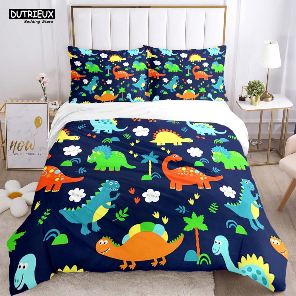 Cute Little Dinosaur Covered With Printed Bedding Cute Style Bedding Set Luxury Customized For Children Queen Bedding Set