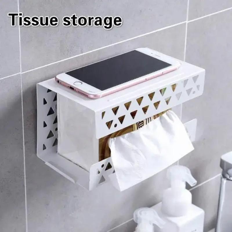 Hollow Toilet Paper Holder Storage Rack Creative Wall-mounted Wrought Iron Multi-function Punch-free