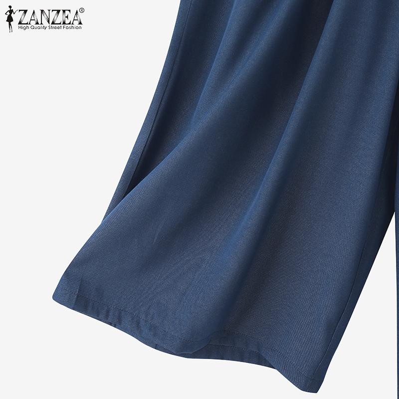 ZANZEA Damebukser med vide ben og elastisk midje