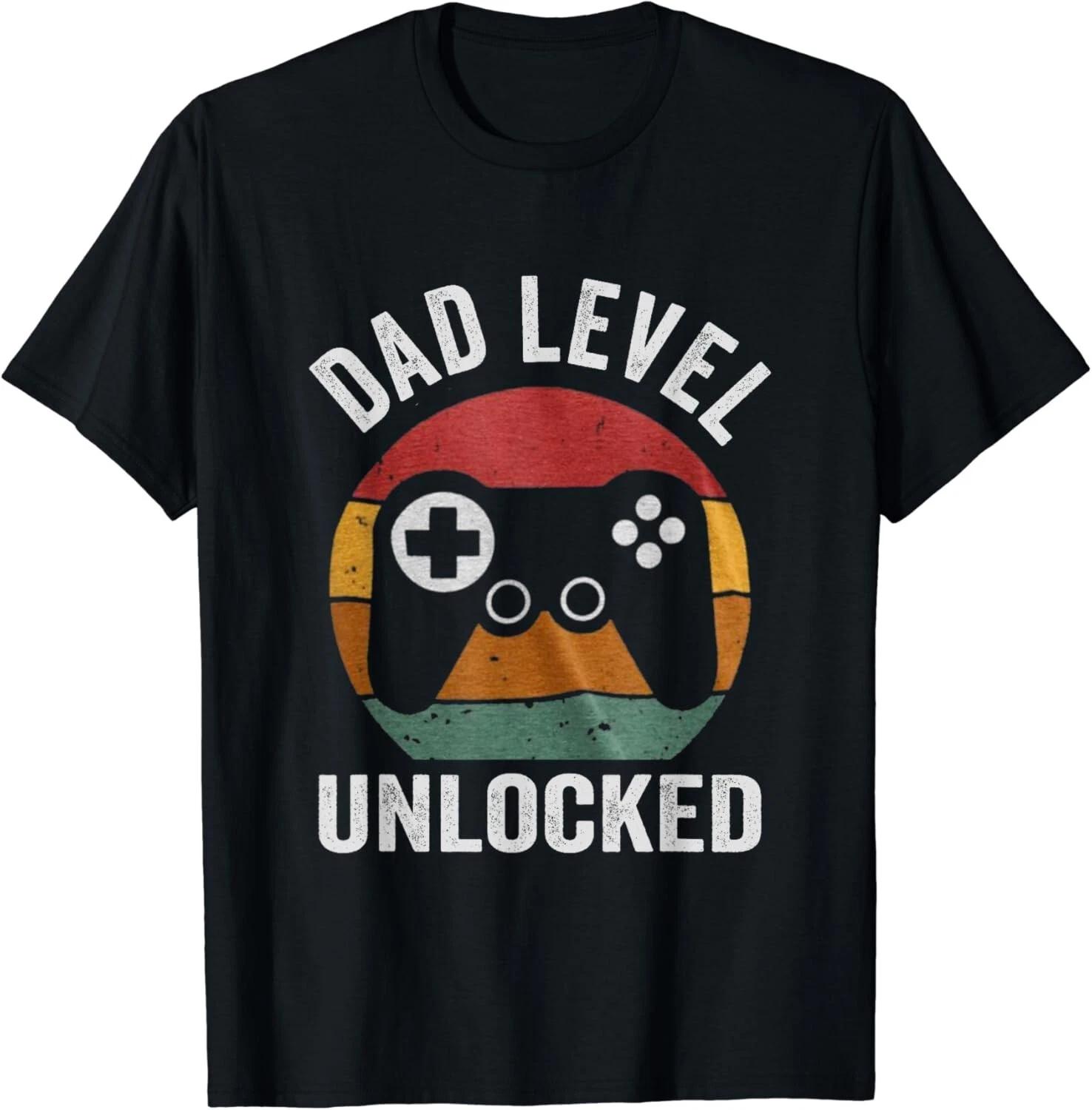 Funny New Dad Shirt Dad Level Unlocked day Tee Shirt Gaming Gift Unisex T-Shirt S