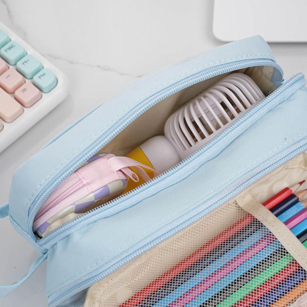 Large Capacity Detachable Pencil Case Storage Bag Cosmetic Bag Ita Bag Pouch Solid Color Organizer Case Stationery Storage Bag