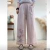 Summer National Style New Chinese Trousers Women's Elastic Embroidered Ethnic Style Embroidered Casual Trousers Retro Loose Wide-leg Trousers