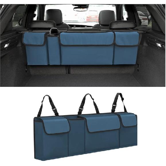 AUCELI Car Trunk Organizer, Backseat Hanging Large Storage With Adjustable Straps, Waterproof Collapsible Cargo Bag With 4 Pockets, Sturdy Space