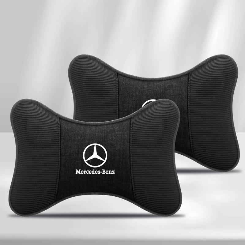 LJX1 2PC Car Seat Neck Pillow Leather Headrest Lumbar Waist Support Breathable For Mercedes Benz AMG W205 W204 W203 W210 W222 CLK GLA