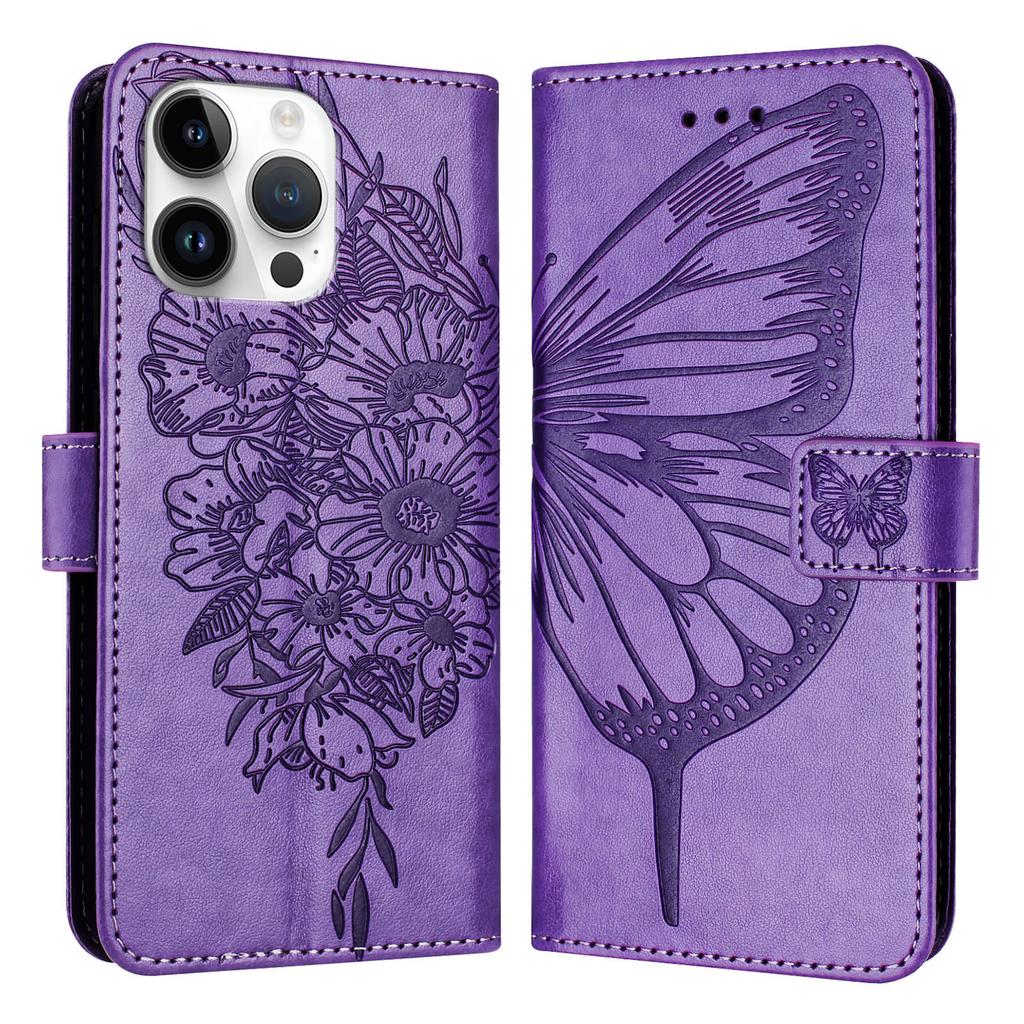 Suitable for iPhone 17 PRO Embossed Large Butterfly Case, Apple 15/16, Samsung S25U Card Slot Flip Leather Case