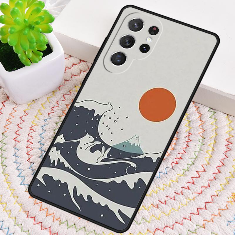 Cat Mount Fuji Japan Wave Landscape Soft Phone Case for Samsung Galaxy Note 10 Pro S26 Ultra S23 S24 FE S25 S21 S22 PLUS Cover