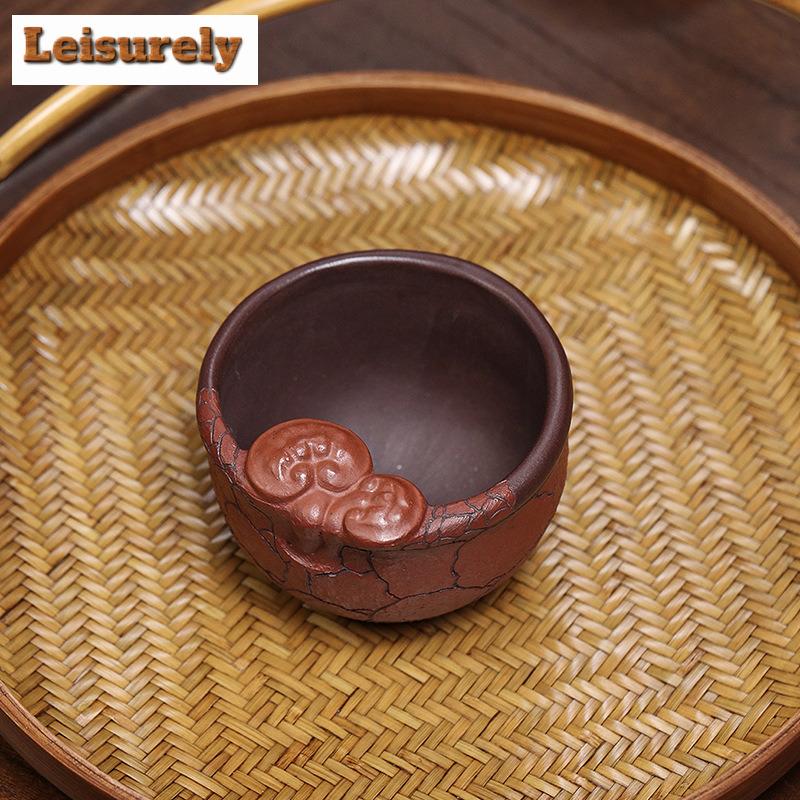 170ml autentický hliněný čajový šálek z fialového Yixingu, ručně vyráběná čajová miska s vzorem Lingzhi a surovým hliněným bahnem, mistrovský šálek Zisha, čajová sada na míru
