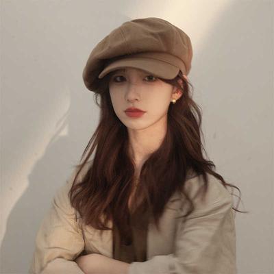 Beret Women's Spring and Autumn Retro Versatile Corduroy Octagonal Hat Big Head Circumference Showing Face Small Painter Hat