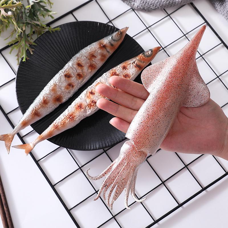 Teppanyaki Seafood Model: Saury, Squid, Small Octopus, Dried Fish Decoration Props