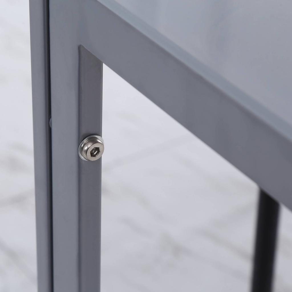 Moderner quadratischer Esstisch für 2-4 Personen, mit Glasplatte & Metallbeinen für Esszimmer, Wohnzimmer, Grau