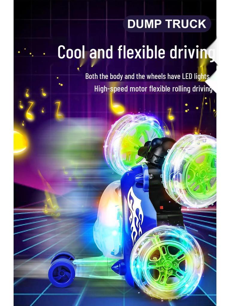 Remote Control Stunt Car with Lights, Music, and Twisting Action - Transforming Toy for Kids