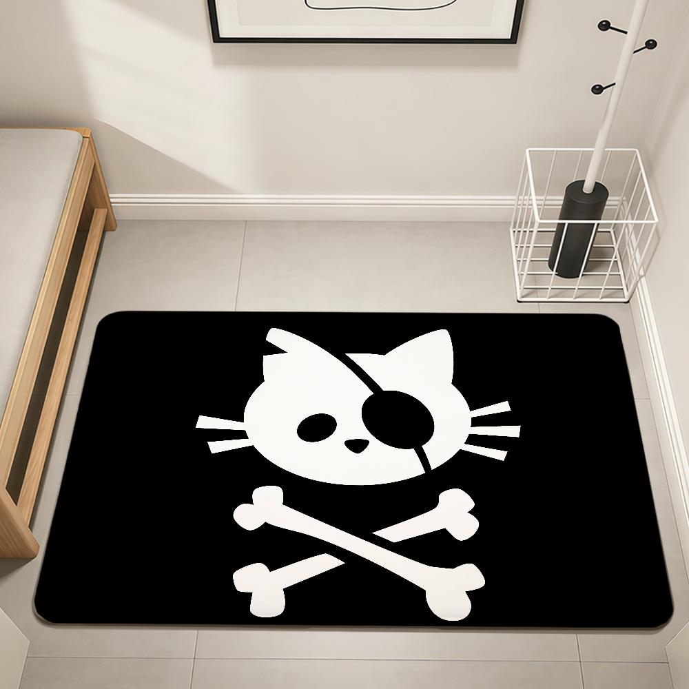 Pirate Cat Skull funny cool meme Home Bedside Rug Kitchen Bath Floor Mat Hallway Balcony Carpet Entrance Doormat hogar Decor