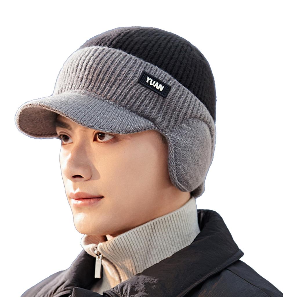 Men's Autumn Winter Warm Hats Soft Slouchy Ear Protection Knitted Fleece Lined Warm Cap Suitable For Outdoor Cycling Headwear