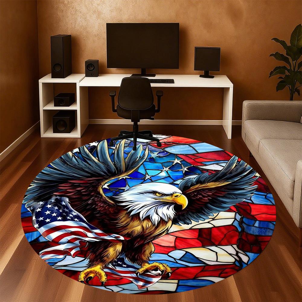 1pc Eagle Flag Round Chair Mat Office Area Rug - Non-Slip, Floor Mat for Office, Bedroom, Ideal Home Decor Gift C0112062