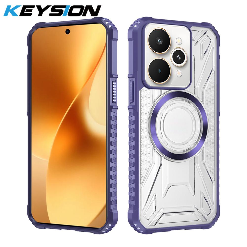 

Прозорий магнітний чохол KEYSION для Realme 15 Pro 5G М який силікон+ПК Ударостійка задня кришка для телефону для Realme 15 5G for Realme 15 Pro 5G фіолетовий