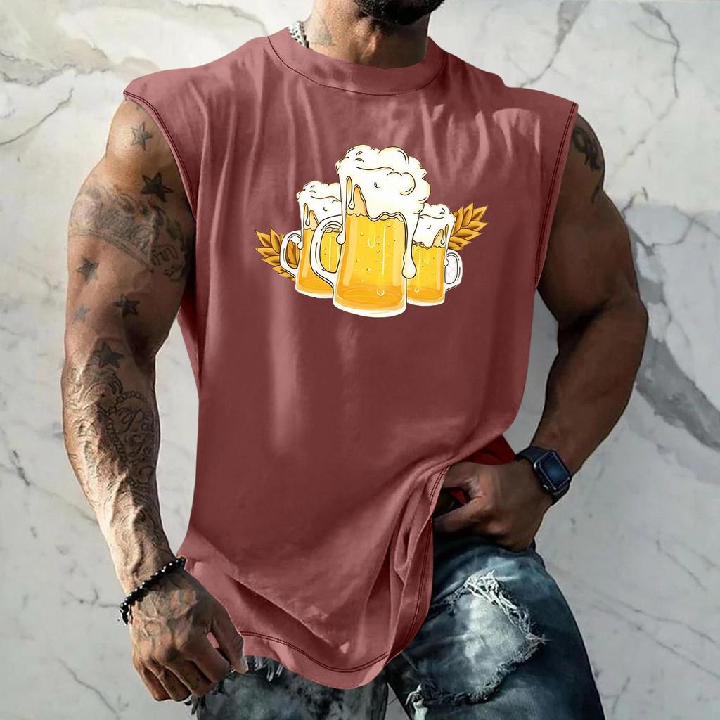 Men Sleeveless Tank Top Loose Fit Casual Streetwear Sport Vest with Textured Pattern Printed Design for Everyday Vacation Wear