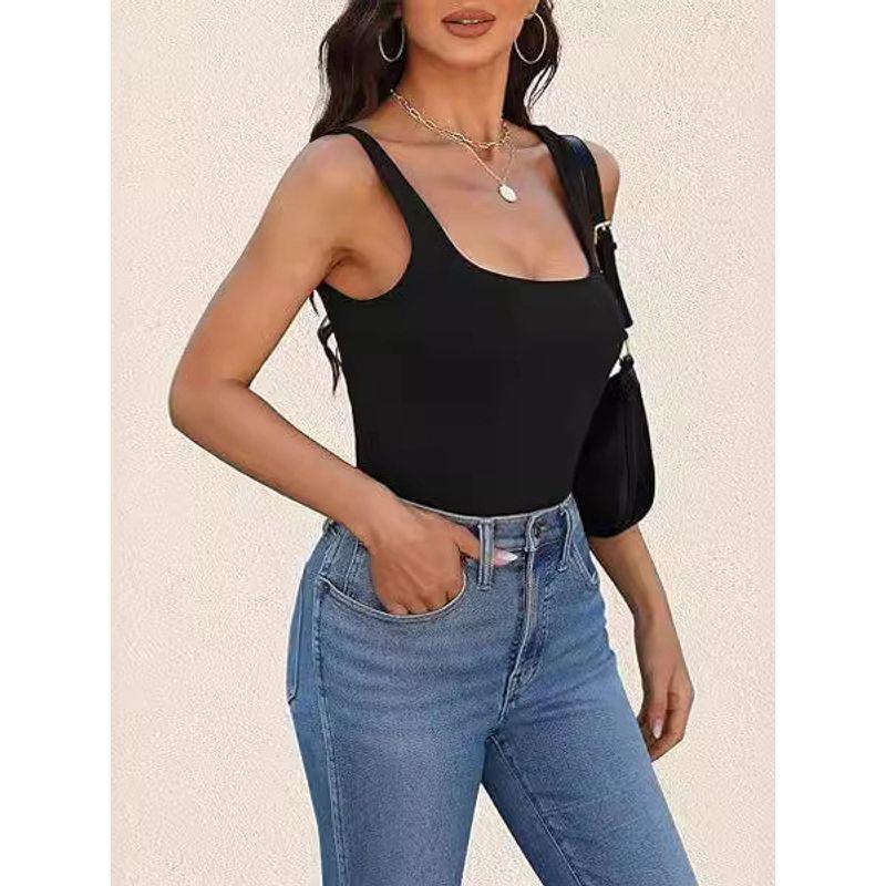 Solid Color Square Neck Sleeveless Top Solid Color Square Collar Sleeveless Open Back Tops Women
